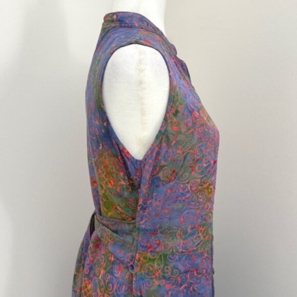 Go Fish Batik Style Sleeveless Button Front Dress Tie Back Multicolor Boho Small - Picture 5 of 6